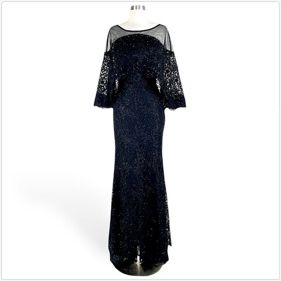 Mac Duggal Beaded Lace Cape Mermaid Train Evening Formal Dress Gown NWT New 6 - Picture 6 of 10